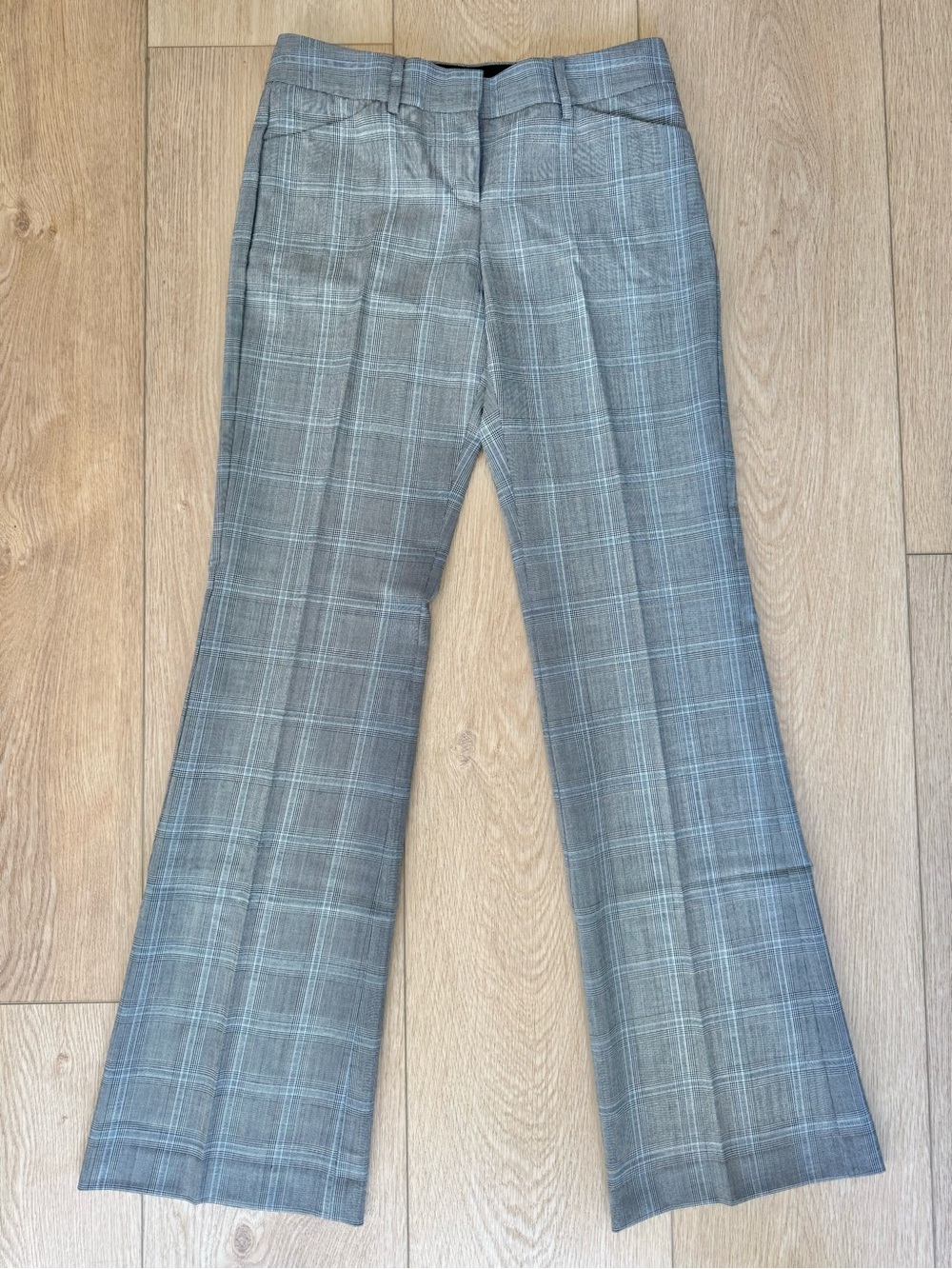Express Grey Blue Plaid Bootcut Office Pants PRE-HEMMED